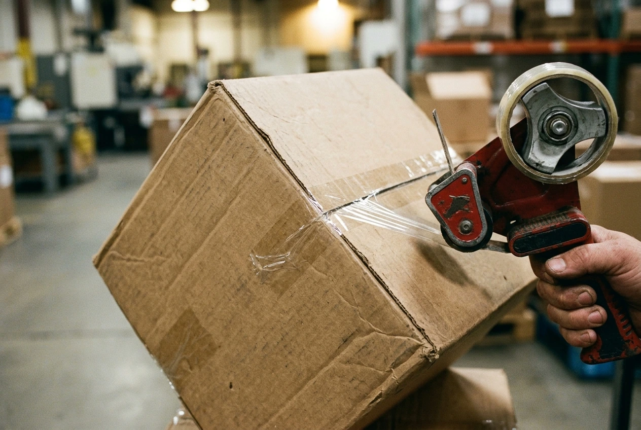Tape applied to the seam of a corrugated carton