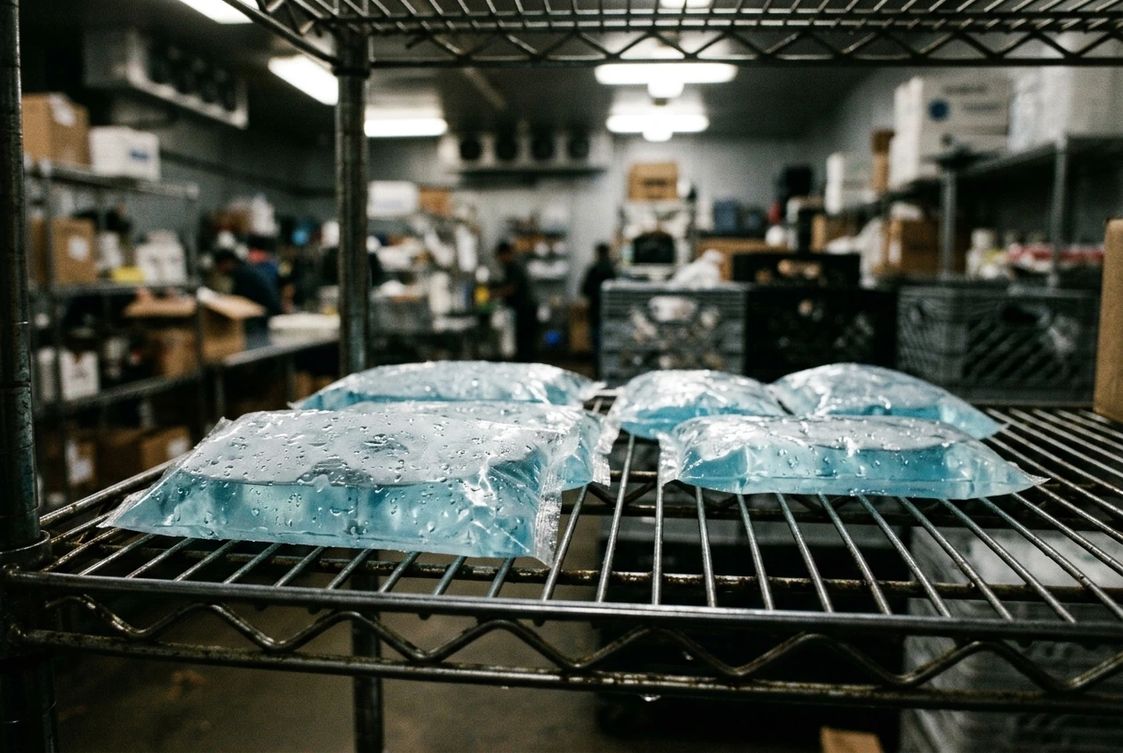 Coolant components staged at a packing station