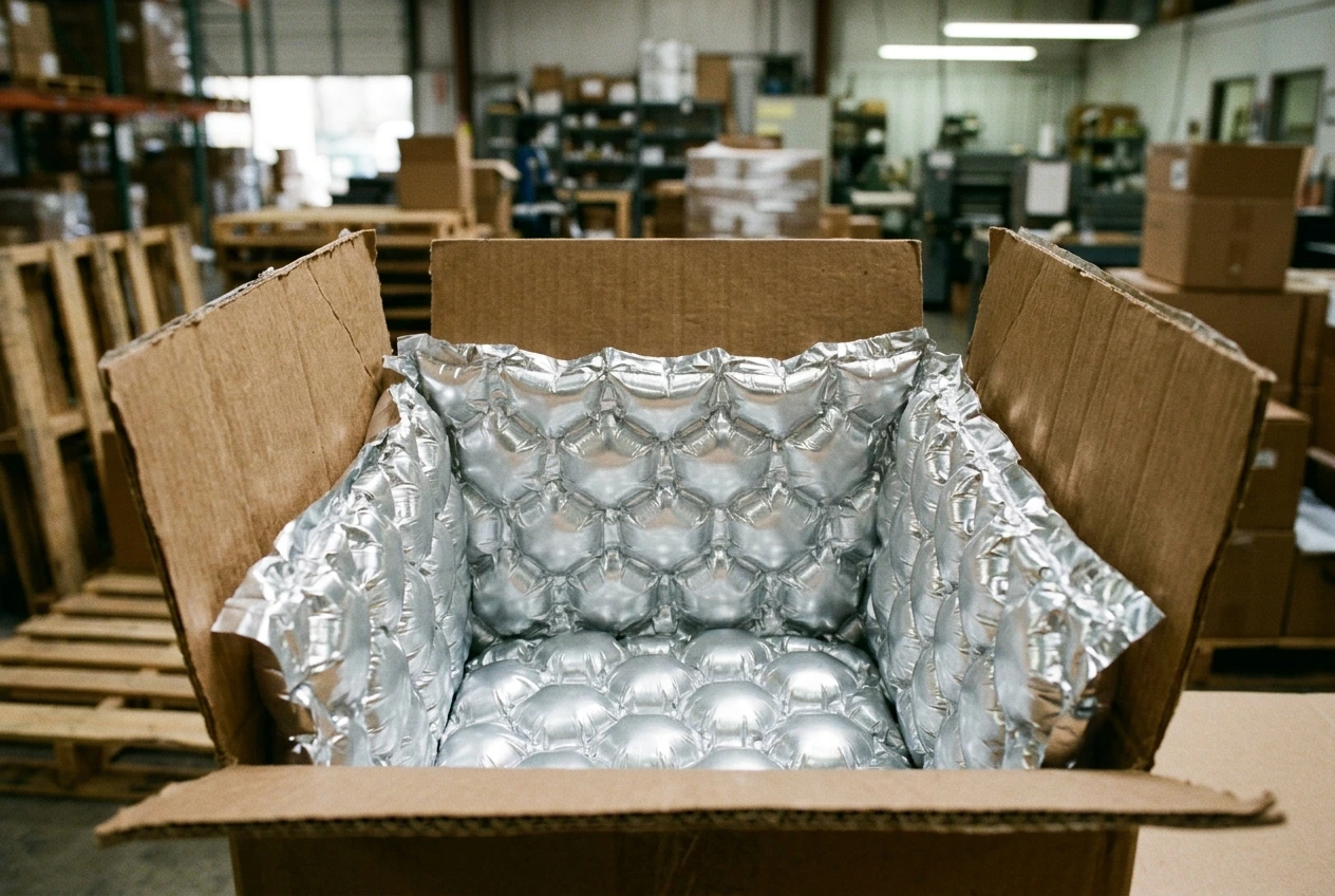 Reflective air-cell liner fitted inside an open carton